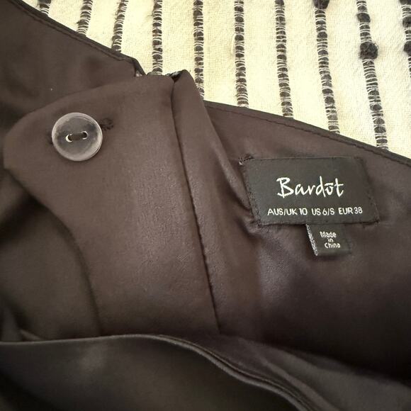 BARDOT | Black Satin One Shoulder Ruffle Sleeve Mini Cocktail Dress LBD | Size 6 - Picture 8 of 10